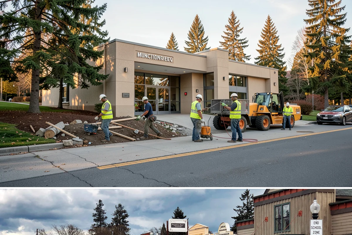 Public Facility Renovation in Roy, Pierce County, WA - Interior renovation proceeds year-round, while envelope and roofing components benefit from dry-season scheduling.