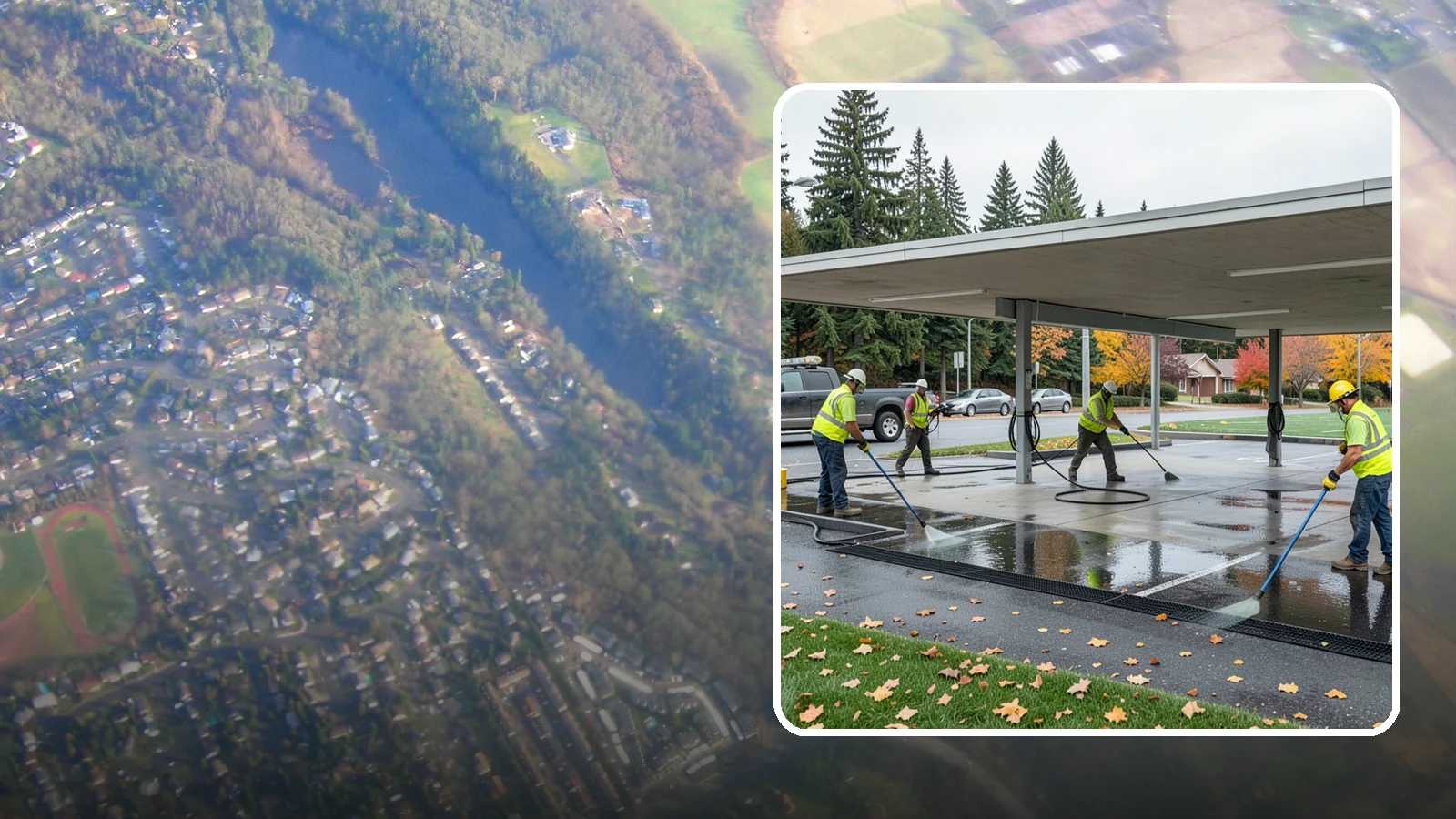 Public Parking Structure Cleaning in Algona, King County, WA - We clean public parking garages and decks to remove oil, grime, and stains while managing runoff for Western Washington agencies.