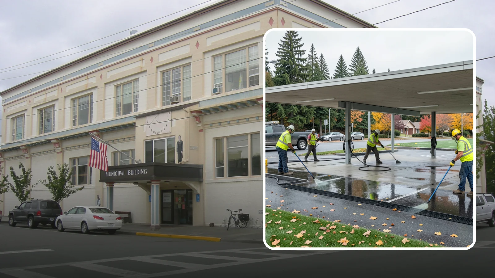 Public Parking Structure Cleaning in Anacortes, Skagit County, WA - We clean public parking garages and decks to remove oil, grime, and stains while managing runoff for Western Washington agencies.
