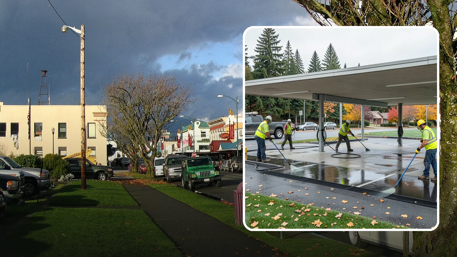 Public Parking Structure Cleaning in Arlington, Snohomish County, WA - We clean public parking garages and decks to remove oil, grime, and stains while managing runoff for Western Washington agencies.