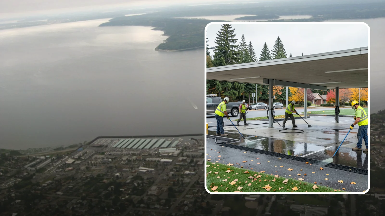 Public Parking Structure Cleaning in Des Moines, King County, WA - We clean public parking garages and decks to remove oil, grime, and stains while managing runoff for Western Washington agencies.