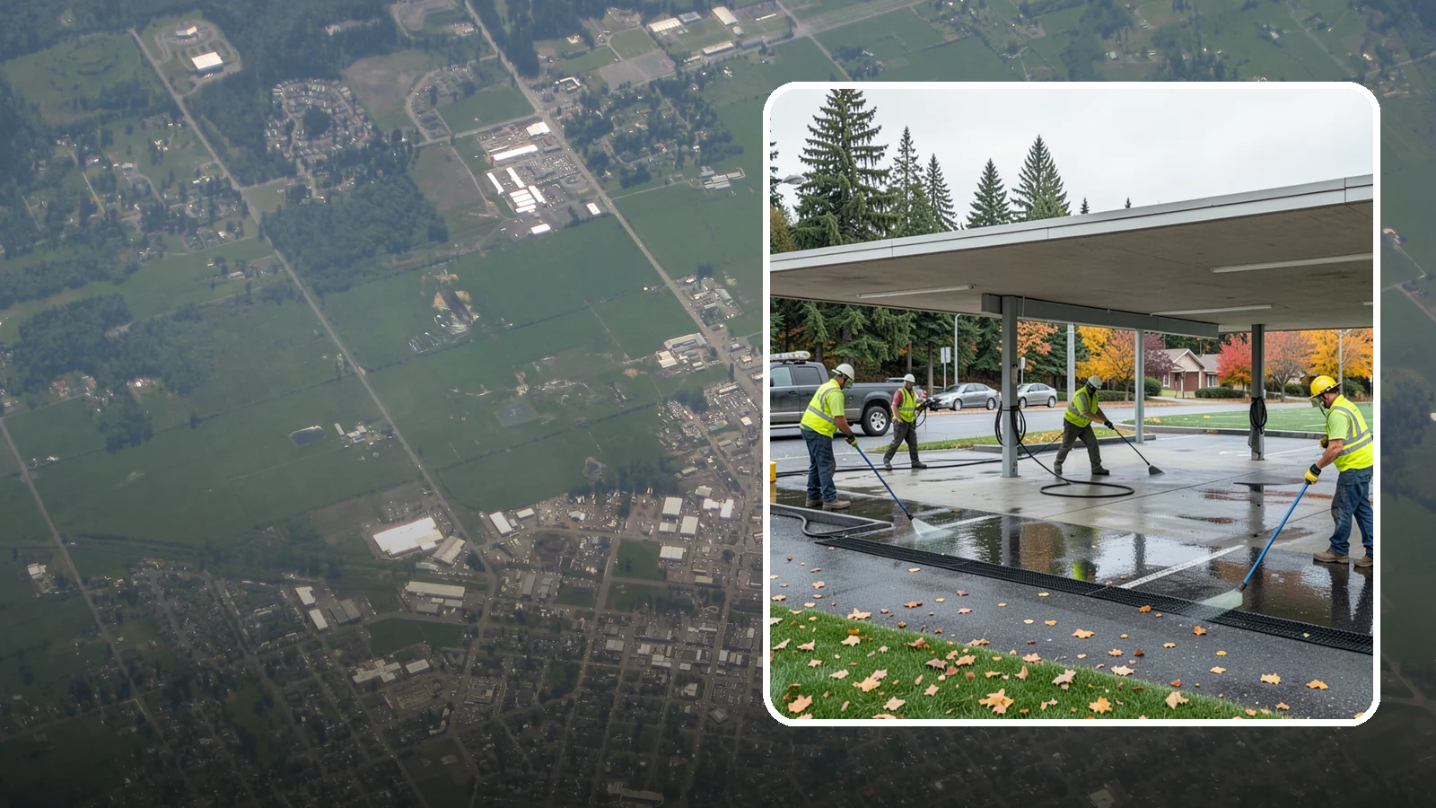 Public Parking Structure Cleaning in Enumclaw, King County, WA - We clean public parking garages and decks to remove oil, grime, and stains while managing runoff for Western Washington agencies.