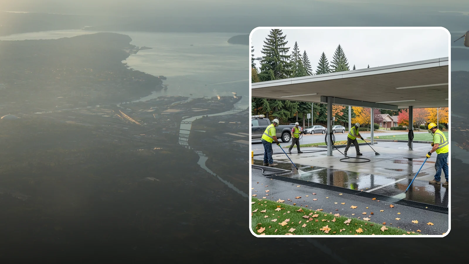 Public Parking Structure Cleaning in Fife, Pierce County, WA - We clean public parking garages and decks to remove oil, grime, and stains while managing runoff for Western Washington agencies.