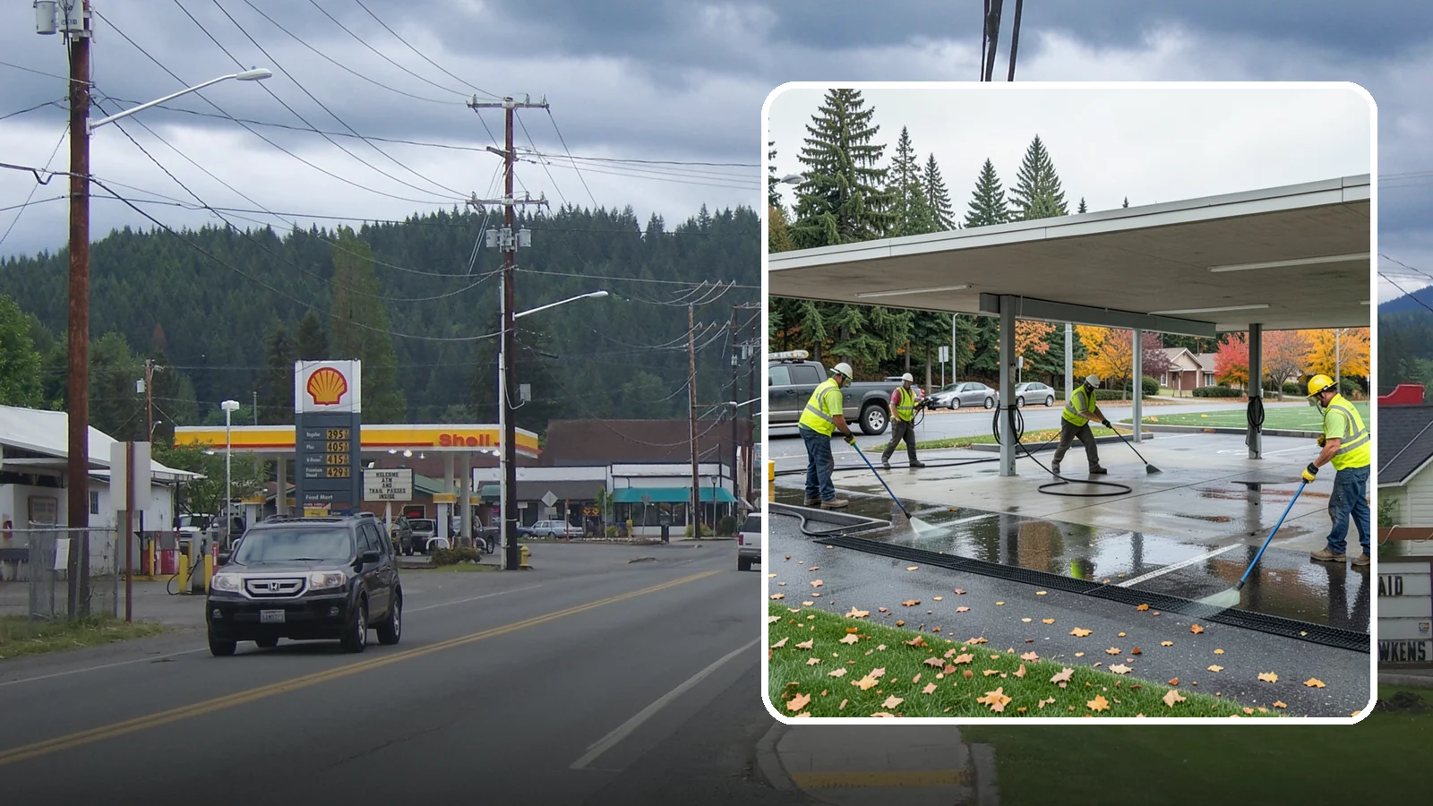 Public Parking Structure Cleaning in Granite Falls, Snohomish County, WA - We clean public parking garages and decks to remove oil, grime, and stains while managing runoff for Western Washington agencies.