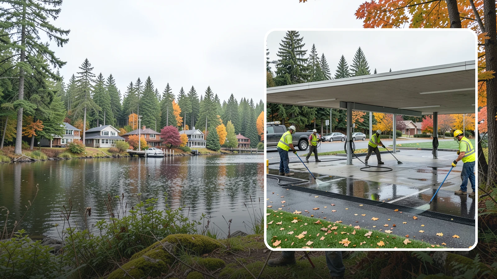 Public Parking Structure Cleaning in La Conner, Skagit County, WA - We clean public parking garages and decks to remove oil, grime, and stains while managing runoff for Western Washington agencies.