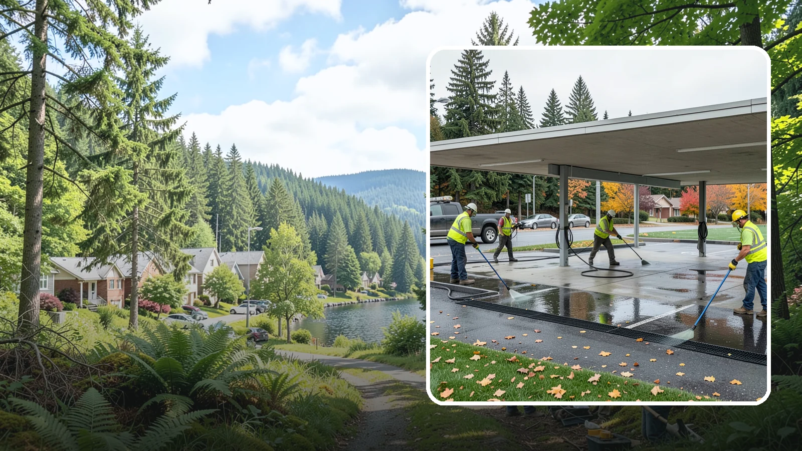 Public Parking Structure Cleaning in Lake Forest Park, King County, WA - We clean public parking garages and decks to remove oil, grime, and stains while managing runoff for Western Washington agencies.