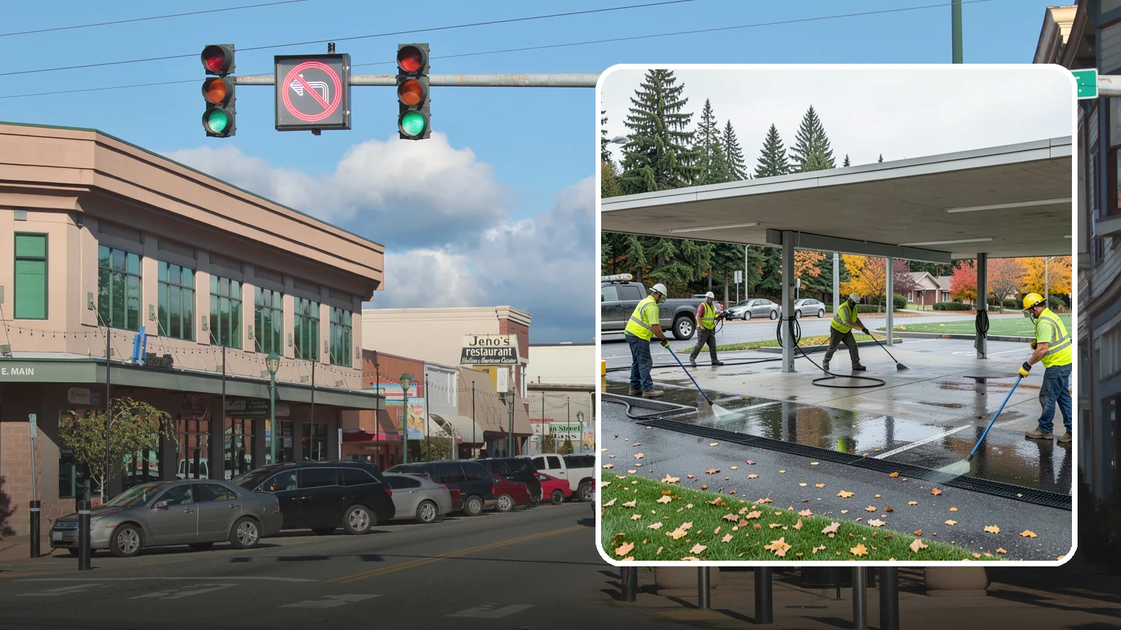 Public Parking Structure Cleaning in Monroe, Snohomish County, WA - We clean public parking garages and decks to remove oil, grime, and stains while managing runoff for Western Washington agencies.