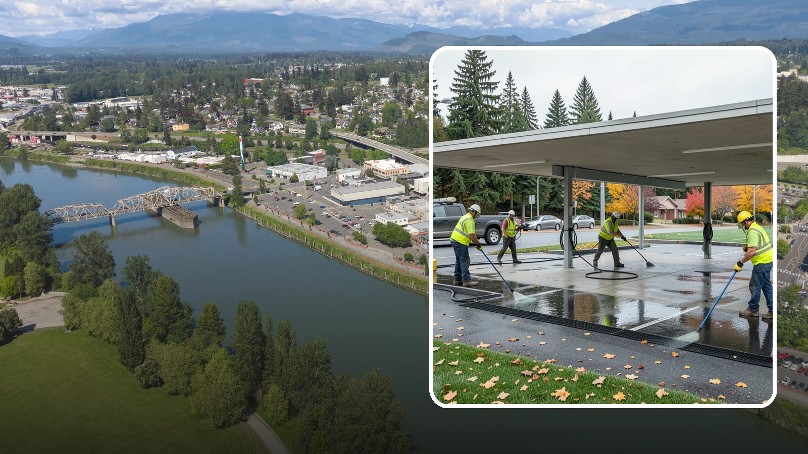 Public Parking Structure Cleaning in Mount Vernon, Skagit County, WA - We clean public parking garages and decks to remove oil, grime, and stains while managing runoff for Western Washington agencies.