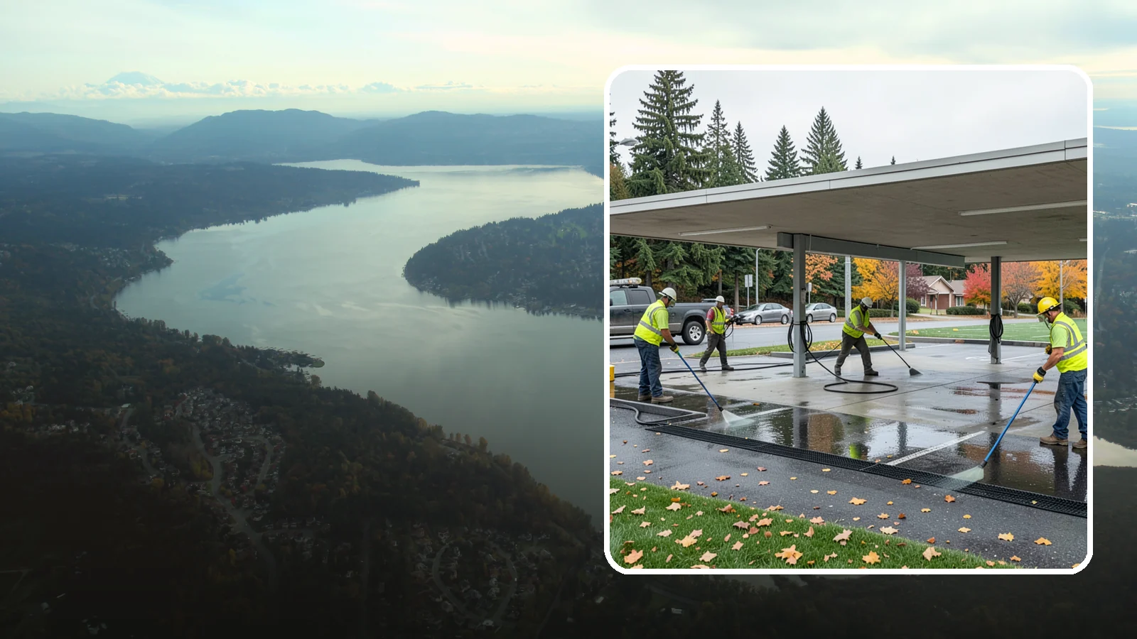 Public Parking Structure Cleaning in Sammamish, King County, WA - We clean public parking garages and decks to remove oil, grime, and stains while managing runoff for Western Washington agencies.