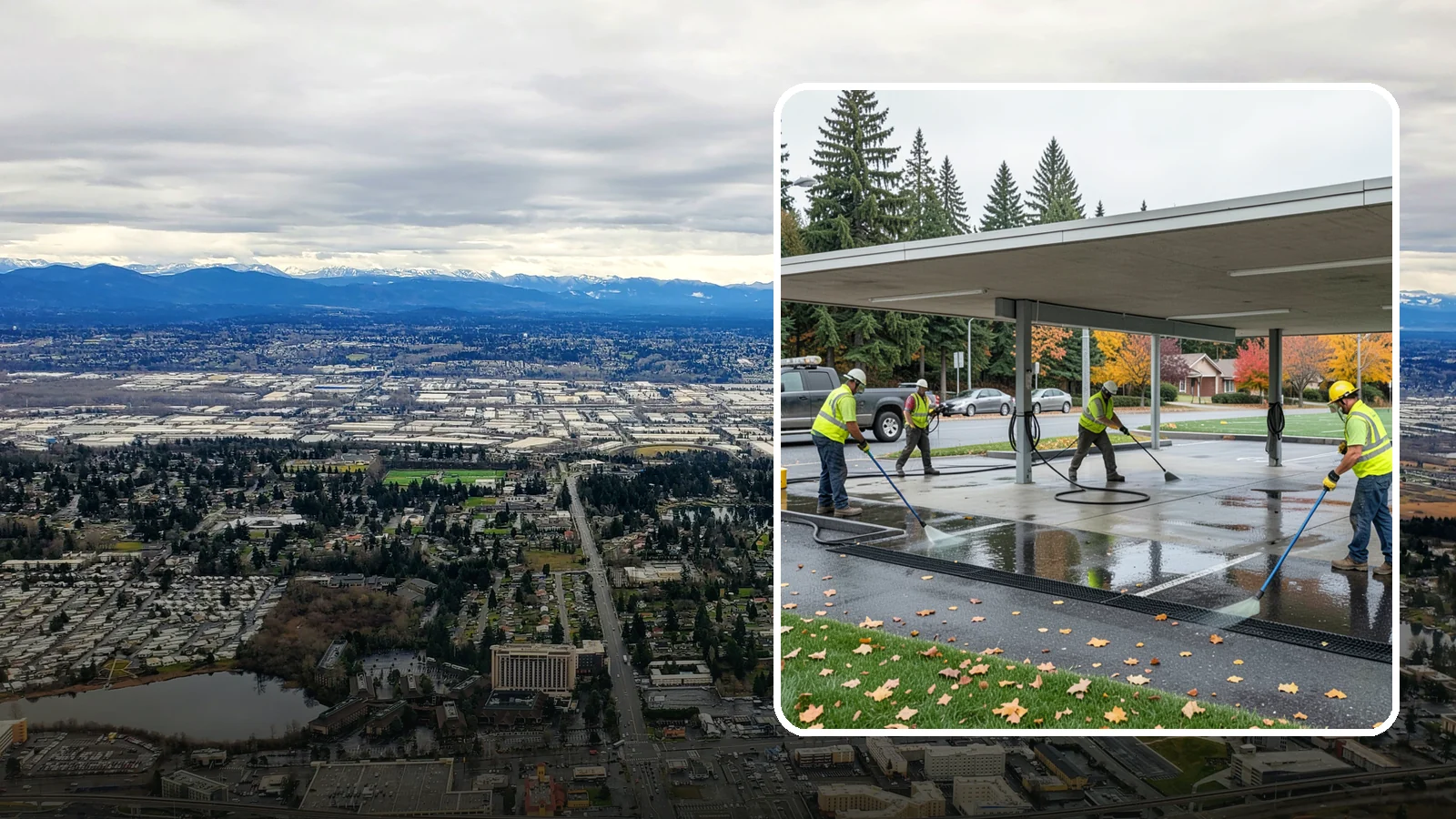 Public Parking Structure Cleaning in SeaTac, King County, WA - We clean public parking garages and decks to remove oil, grime, and stains while managing runoff for Western Washington agencies.