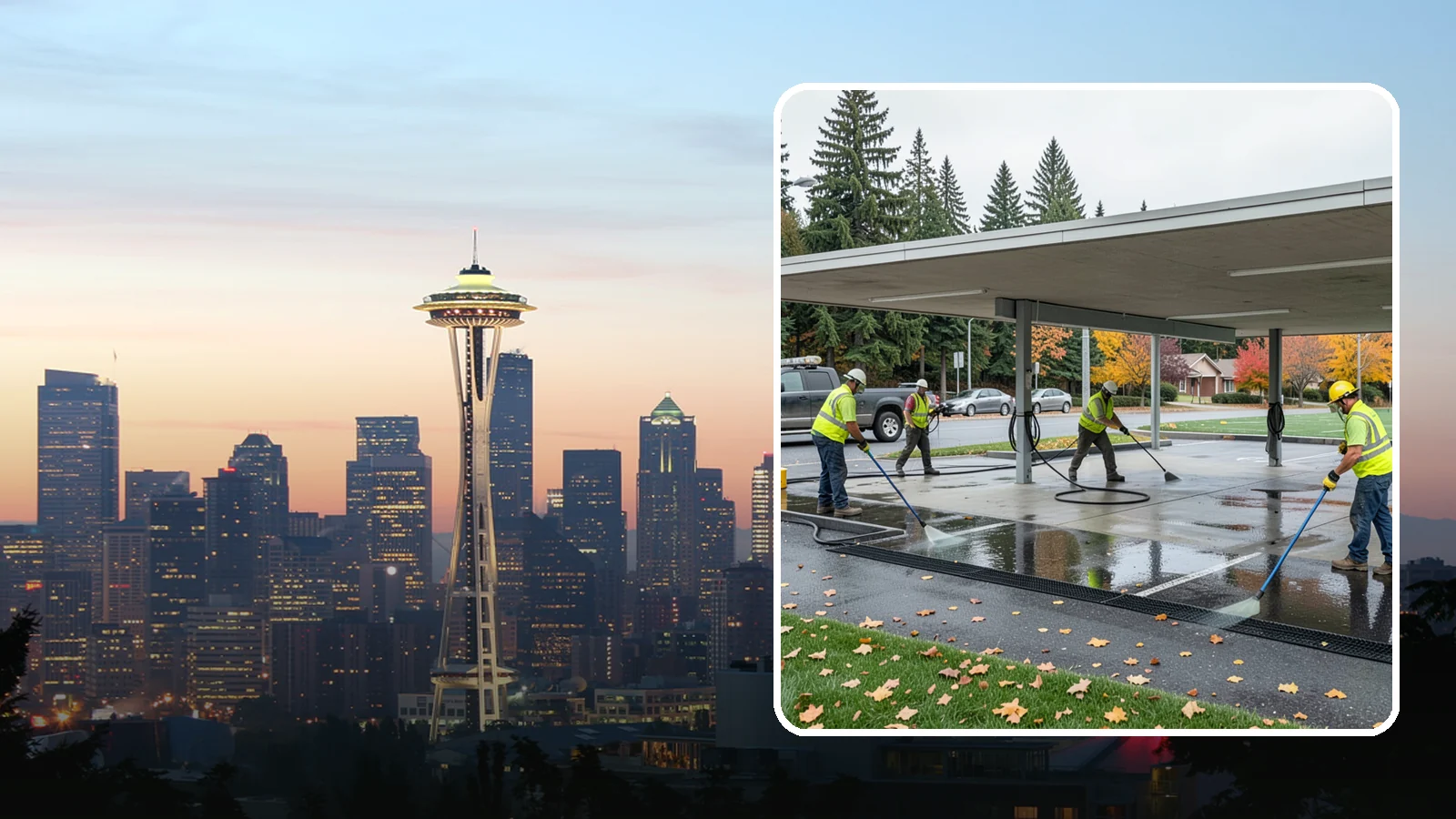 Public Parking Structure Cleaning in Seattle, King County, WA - We clean public parking garages and decks to remove oil, grime, and stains while managing runoff for Western Washington agencies.