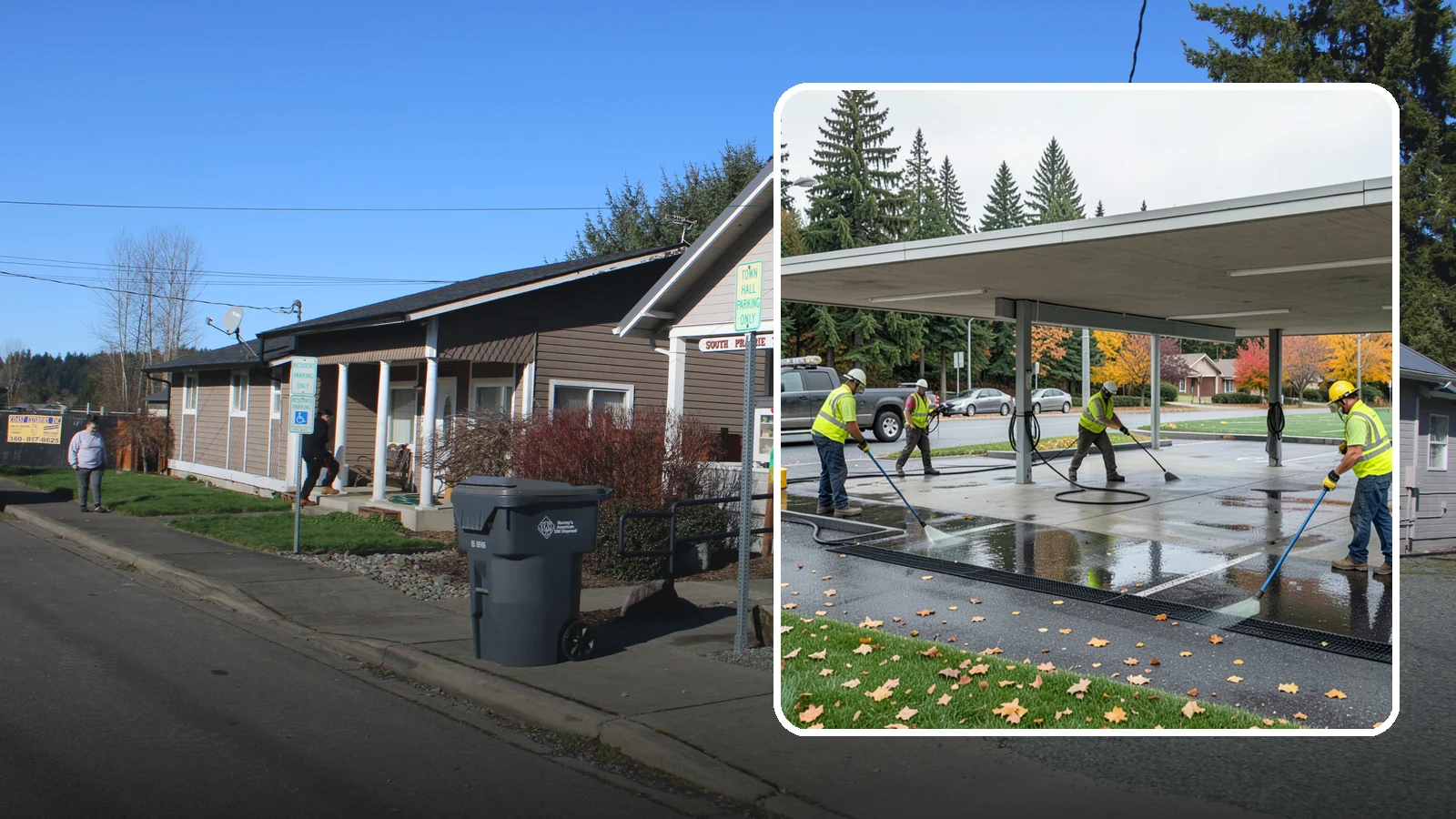 Public Parking Structure Cleaning in South Prairie, Pierce County, WA - We clean public parking garages and decks to remove oil, grime, and stains while managing runoff for Western Washington agencies.
