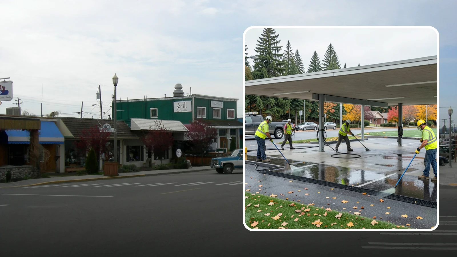 Public Parking Structure Cleaning in Stanwood, Snohomish County, WA - We clean public parking garages and decks to remove oil, grime, and stains while managing runoff for Western Washington agencies.