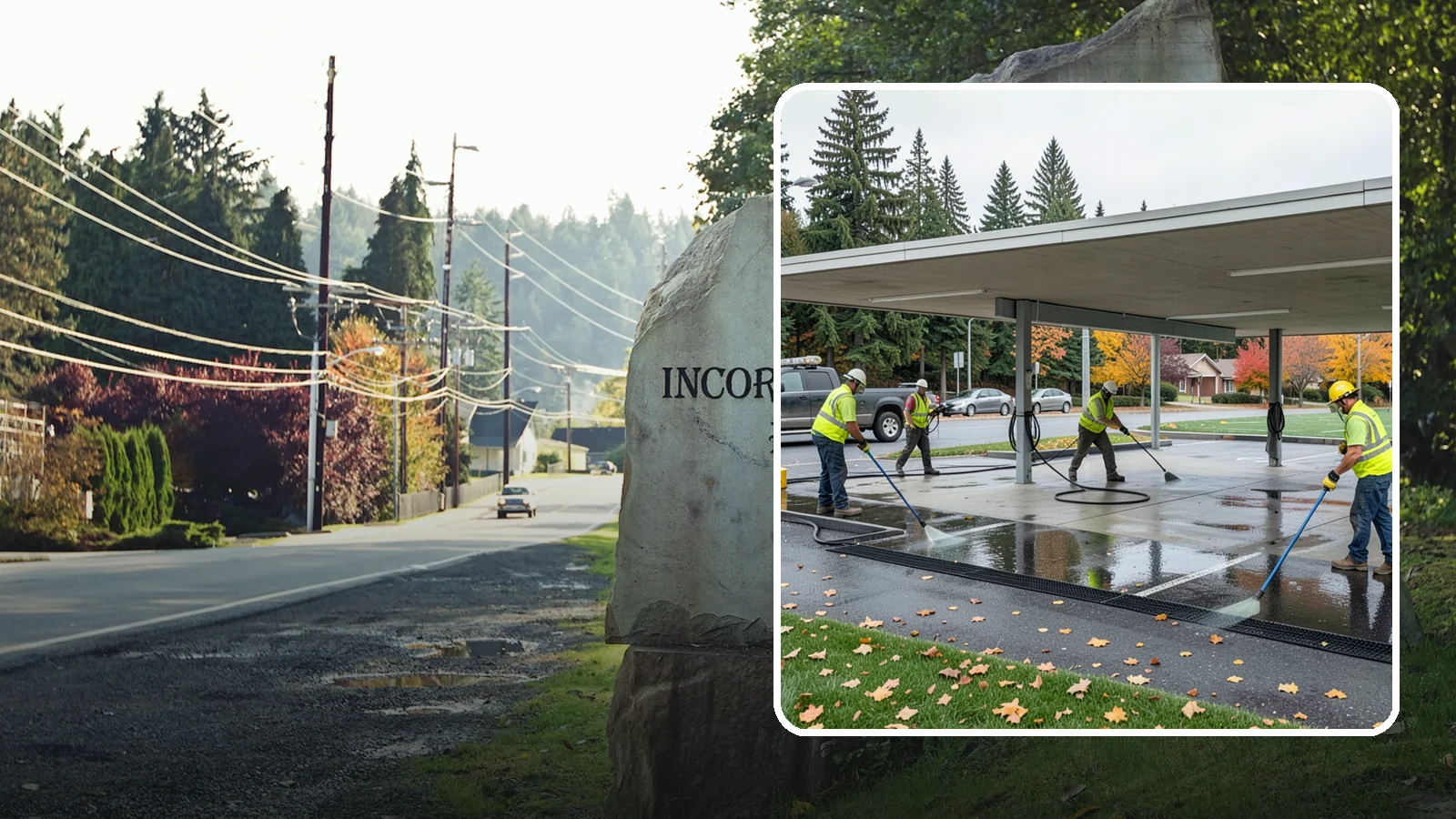 Public Parking Structure Cleaning in Wilkeson, Pierce County, WA - We clean public parking garages and decks to remove oil, grime, and stains while managing runoff for Western Washington agencies.
