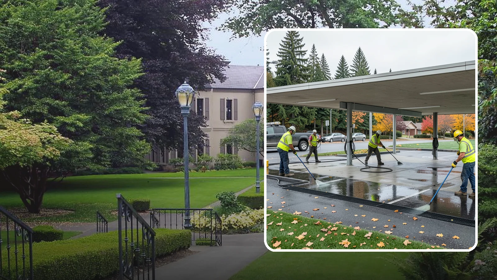 Public Parking Structure Cleaning in Woodinville, King County, WA - We clean public parking garages and decks to remove oil, grime, and stains while managing runoff for Western Washington agencies.