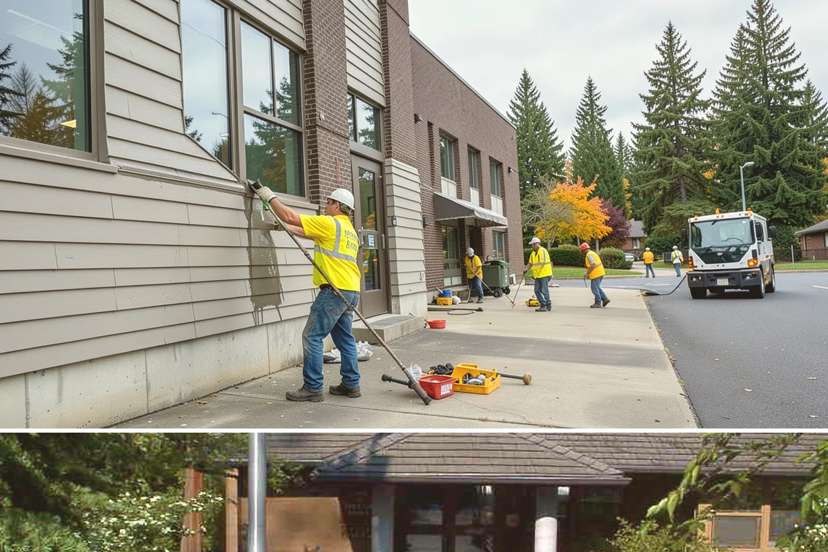 Public Parking Structure Cleaning in Yarrow Point, King County, WA - Structure cleaning can be scheduled year-round since decks are covered, with phasing timed to periods of lower parking demand.