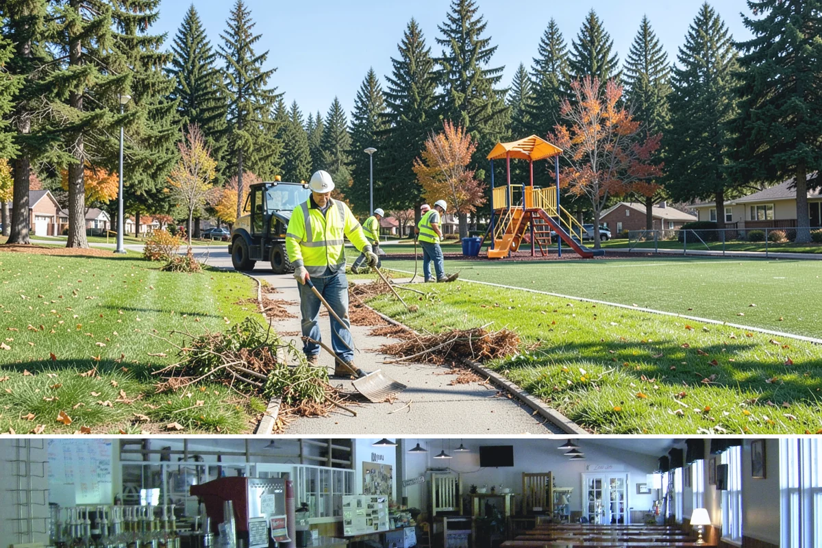 Public Plaza Maintenance in Black Diamond, King County, WA - Biological growth peaks in the wet fall and winter, prioritizing cleaning then, while sealing and repairs are timed for drier...