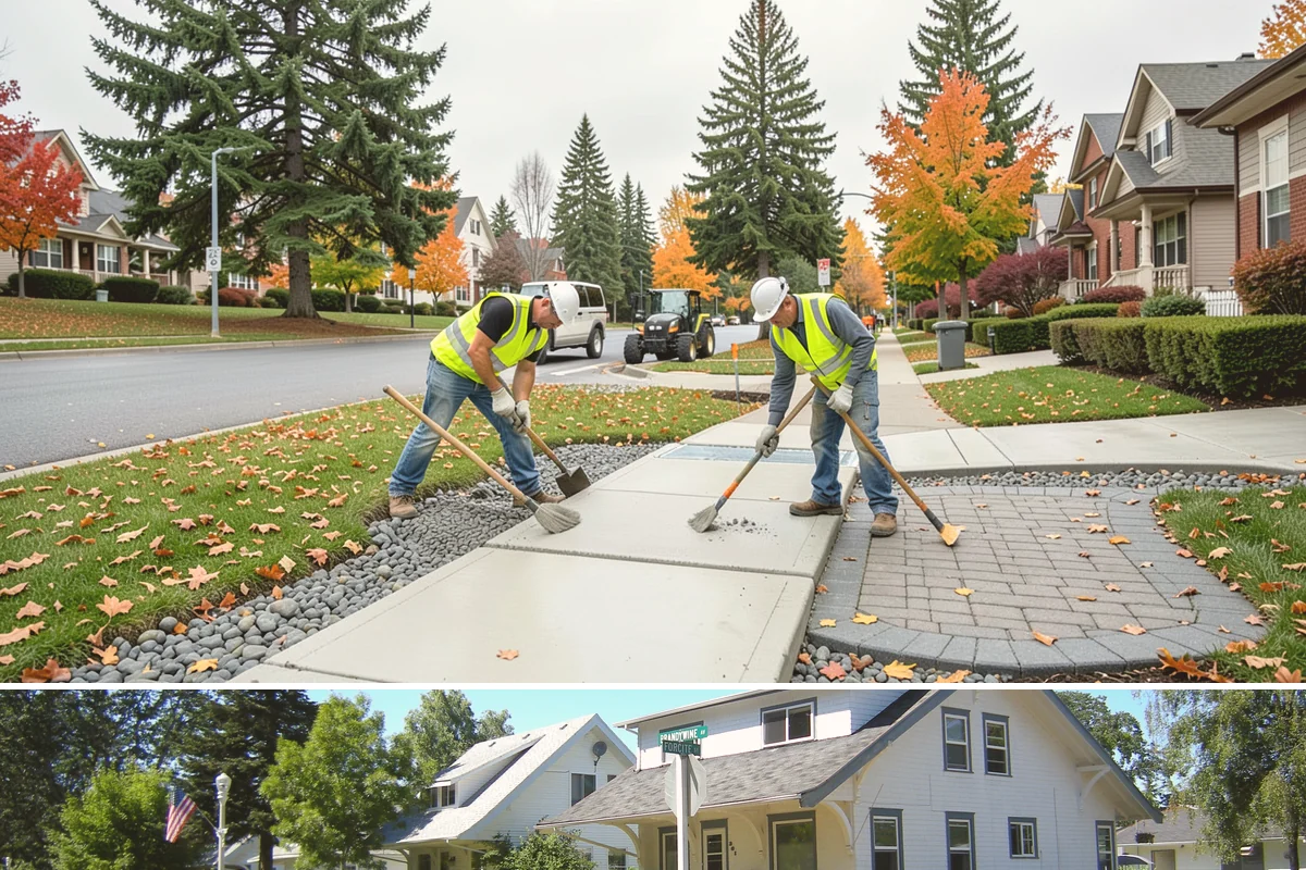 Public Plaza Maintenance in DuPont, Pierce County, WA - Biological growth peaks in the wet fall and winter, prioritizing cleaning then, while sealing and repairs are timed for drier...