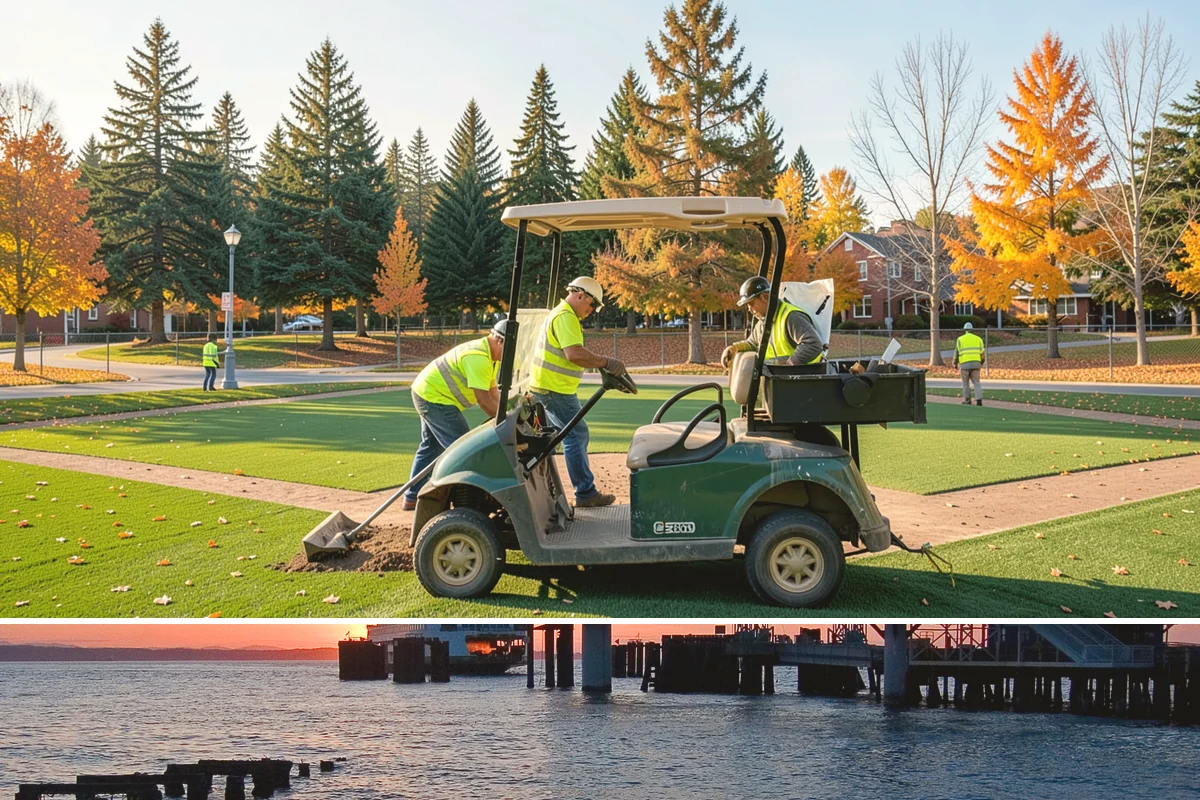 Public Plaza Maintenance in Edmonds, Snohomish County, WA - Biological growth peaks in the wet fall and winter, prioritizing cleaning then, while sealing and repairs are timed for drier...
