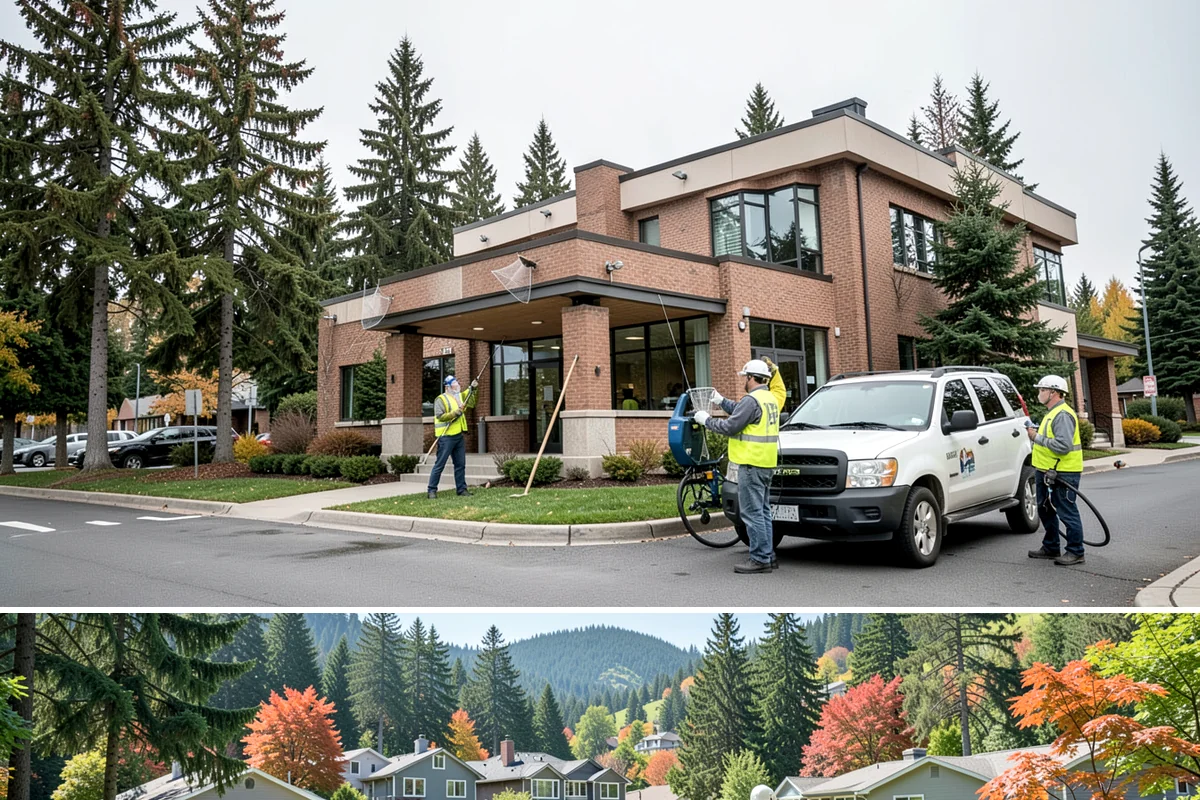 Public Plaza Maintenance in Fircrest, Pierce County, WA - Biological growth peaks in the wet fall and winter, prioritizing cleaning then, while sealing and repairs are timed for drier...
