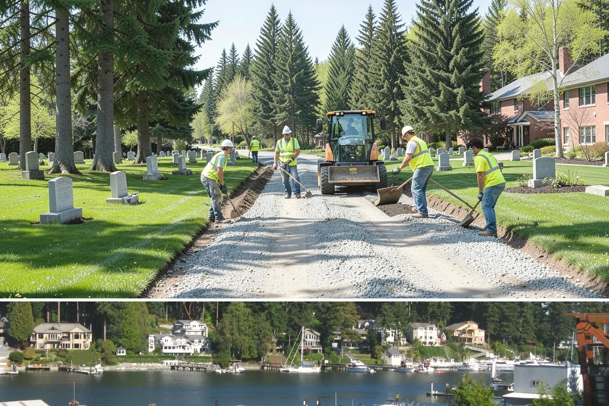 Public Plaza Maintenance in Gig Harbor, Pierce County, WA - Biological growth peaks in the wet fall and winter, prioritizing cleaning then, while sealing and repairs are timed for drier...