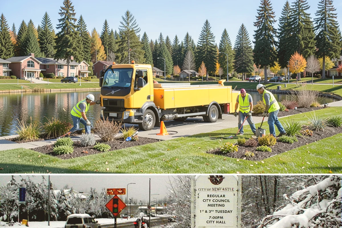Public Plaza Maintenance in Newcastle, King County, WA - Biological growth peaks in the wet fall and winter, prioritizing cleaning then, while sealing and repairs are timed for drier...