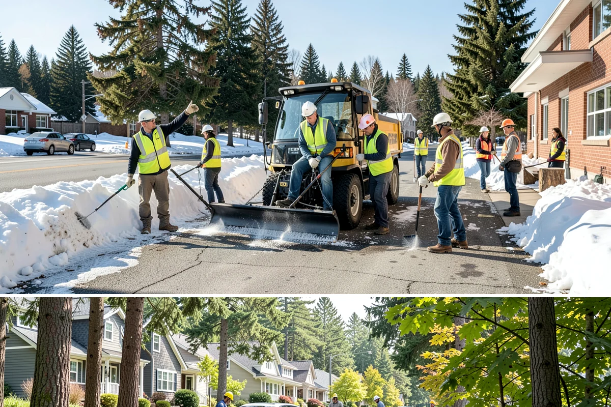 Public Plaza Maintenance in Normandy Park, King County, WA - Biological growth peaks in the wet fall and winter, prioritizing cleaning then, while sealing and repairs are timed for drier...