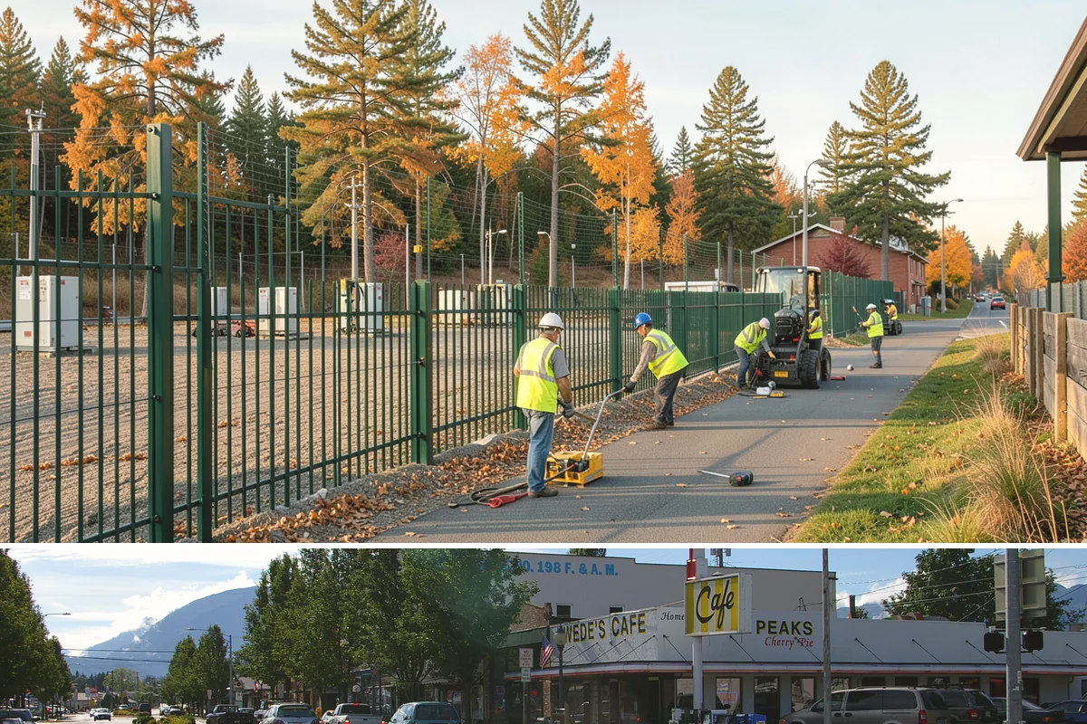 Public Plaza Maintenance in North Bend, King County, WA - Biological growth peaks in the wet fall and winter, prioritizing cleaning then, while sealing and repairs are timed for drier...