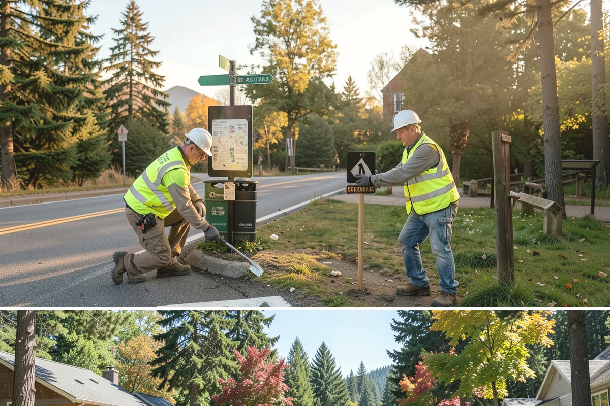 Public Plaza Maintenance in Orting, Pierce County, WA - Biological growth peaks in the wet fall and winter, prioritizing cleaning then, while sealing and repairs are timed for drier...