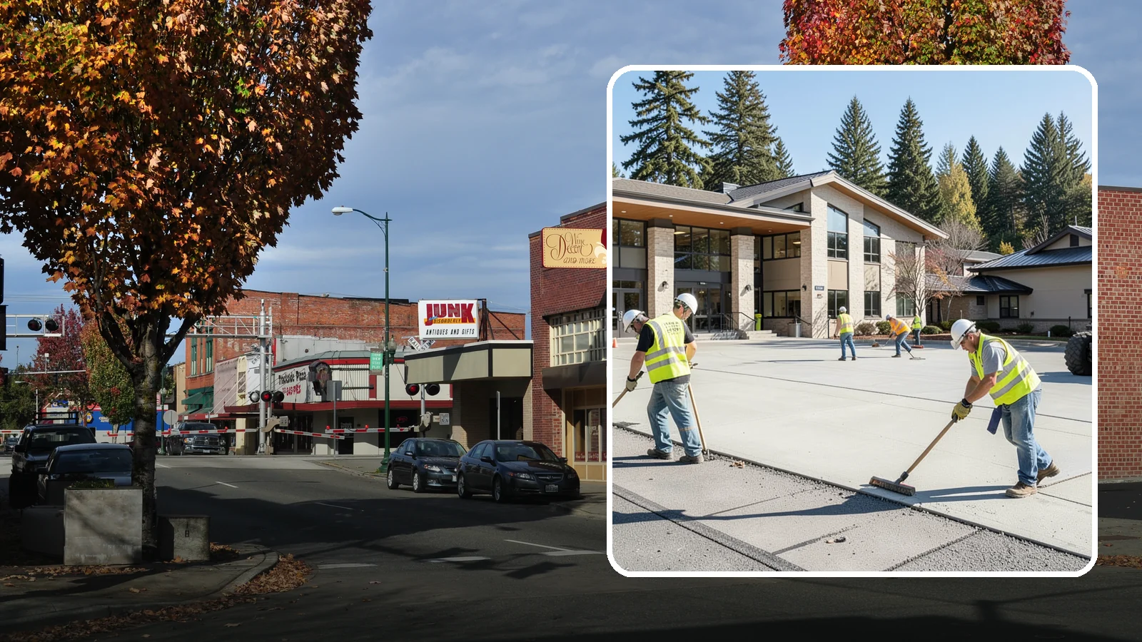 Public Plaza Maintenance in Puyallup, Pierce County, WA - We provide ongoing plaza maintenance including joint repair, cleaning, sealing, and hardscape upkeep.