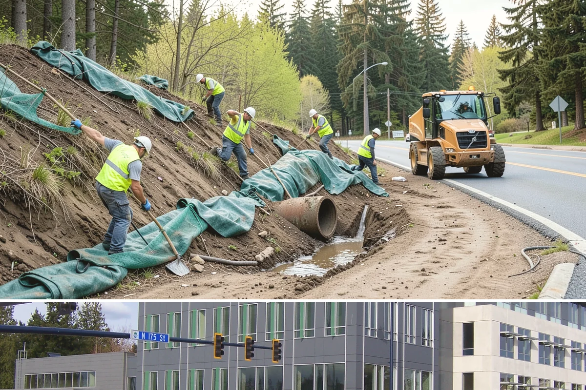 Public Plaza Maintenance in Shoreline, King County, WA - Biological growth peaks in the wet fall and winter, prioritizing cleaning then, while sealing and repairs are timed for drier...