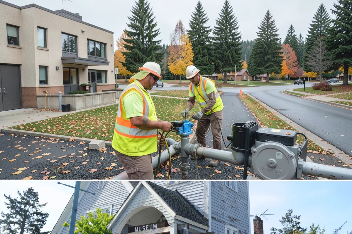 Public Plaza Maintenance in Steilacoom, Pierce County, WA - Biological growth peaks in the wet fall and winter, prioritizing cleaning then, while sealing and repairs are timed for drier...