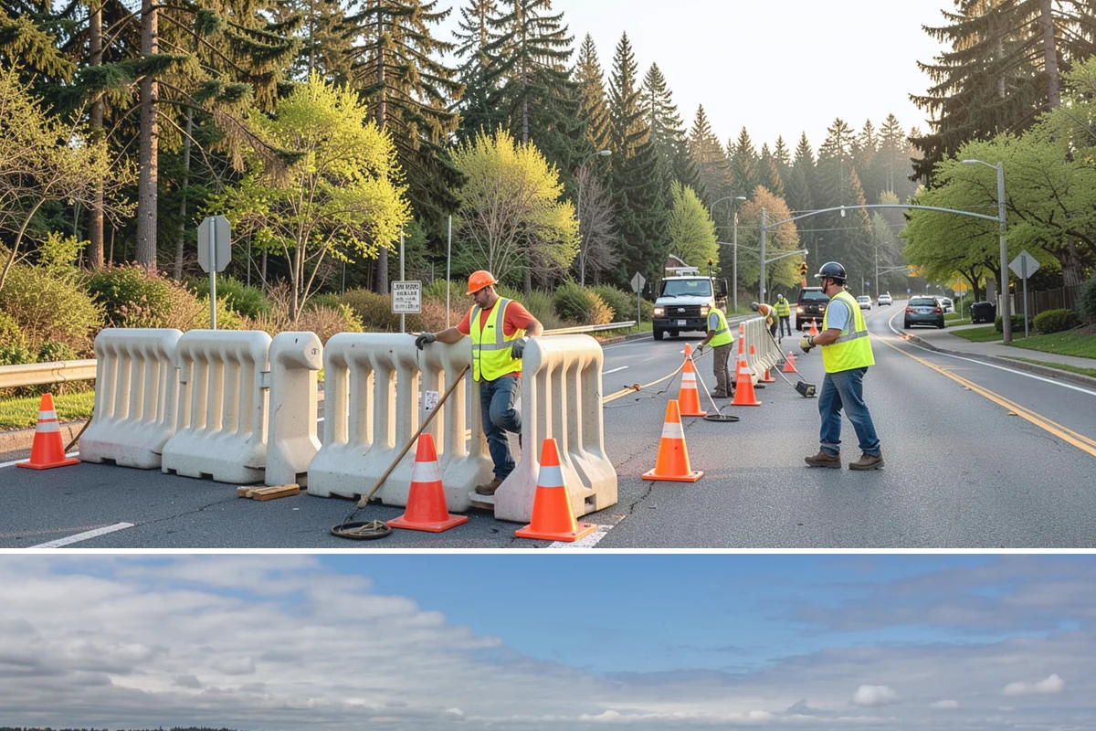 Public Plaza Maintenance in University Place, Pierce County, WA - Biological growth peaks in the wet fall and winter, prioritizing cleaning then, while sealing and repairs are timed for drier...