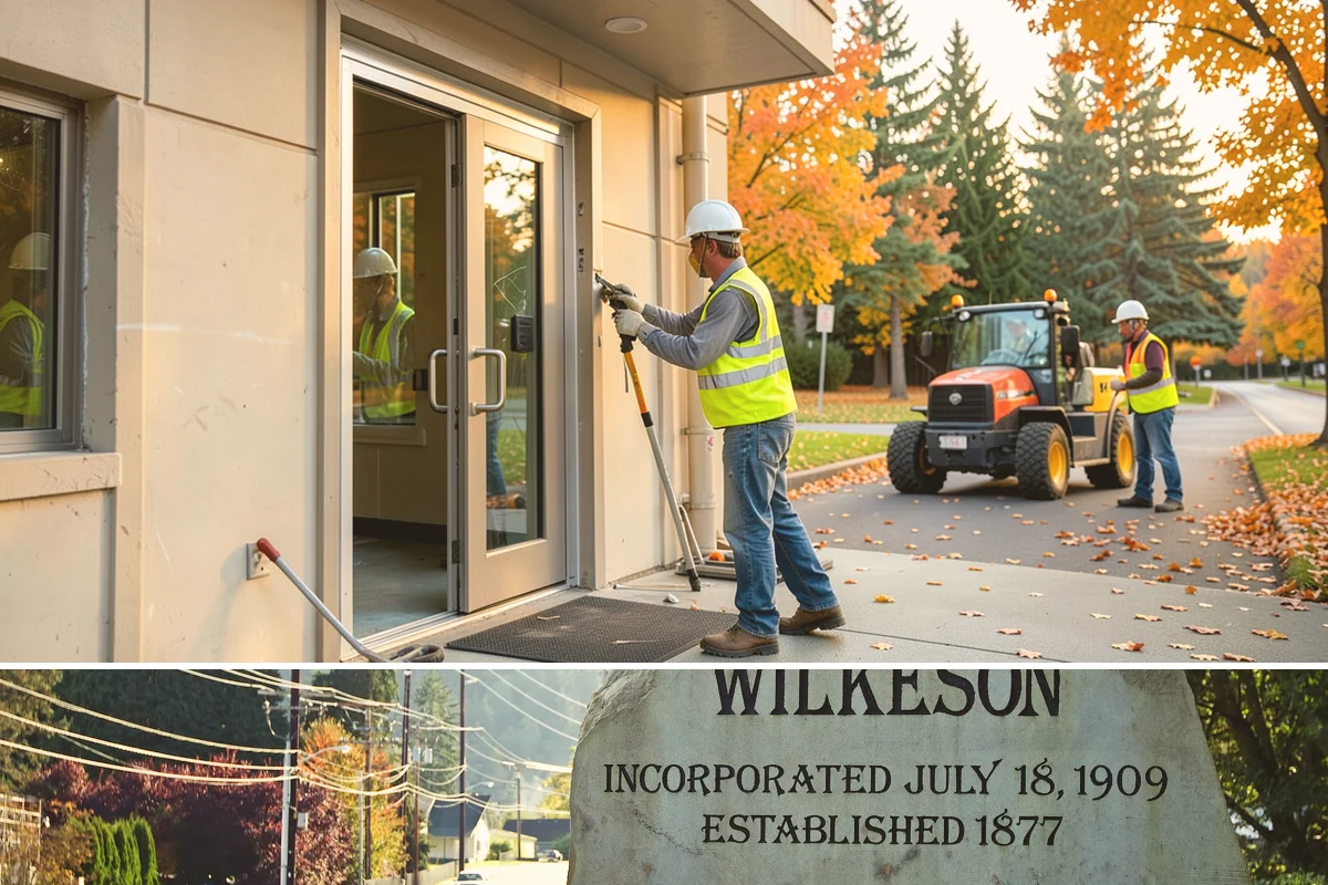 Public Plaza Maintenance in Wilkeson, Pierce County, WA - Biological growth peaks in the wet fall and winter, prioritizing cleaning then, while sealing and repairs are timed for drier...