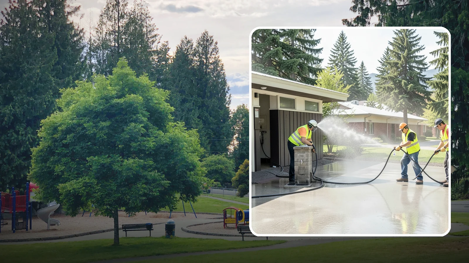 Public Restroom Washing in Bonney Lake, Pierce County, WA - Deep-clean and sanitize public park and facility restrooms with pressure washing and disinfection.
