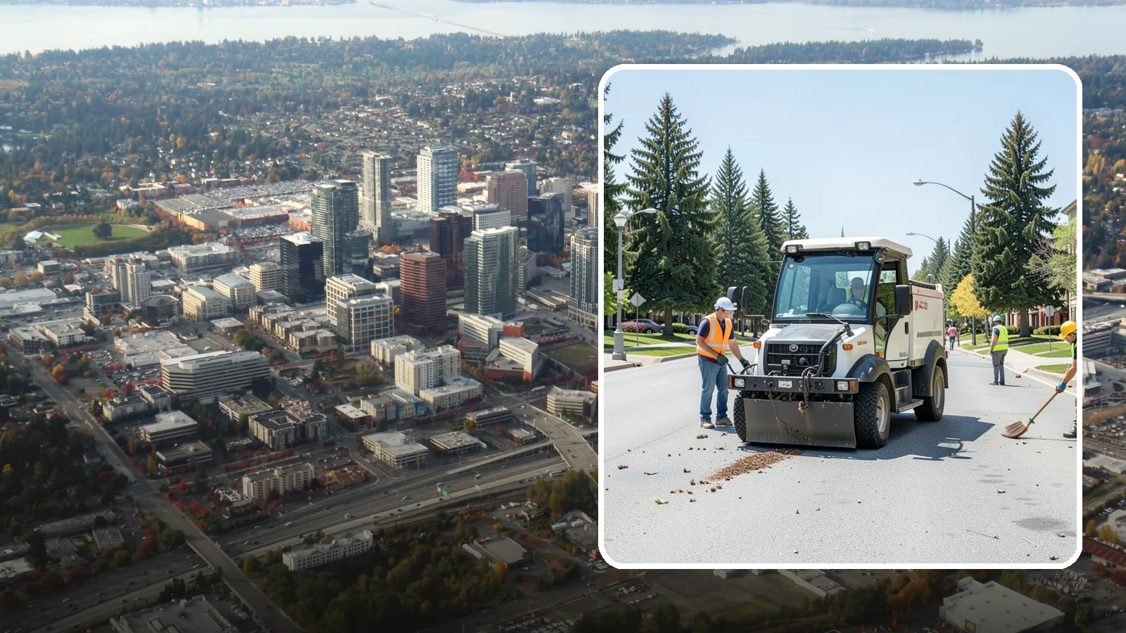 Public Space Cleanup in Bellevue, King County, WA - Comprehensive cleaning of downtown cores, plazas, and civic gathering spaces on a scheduled basis.