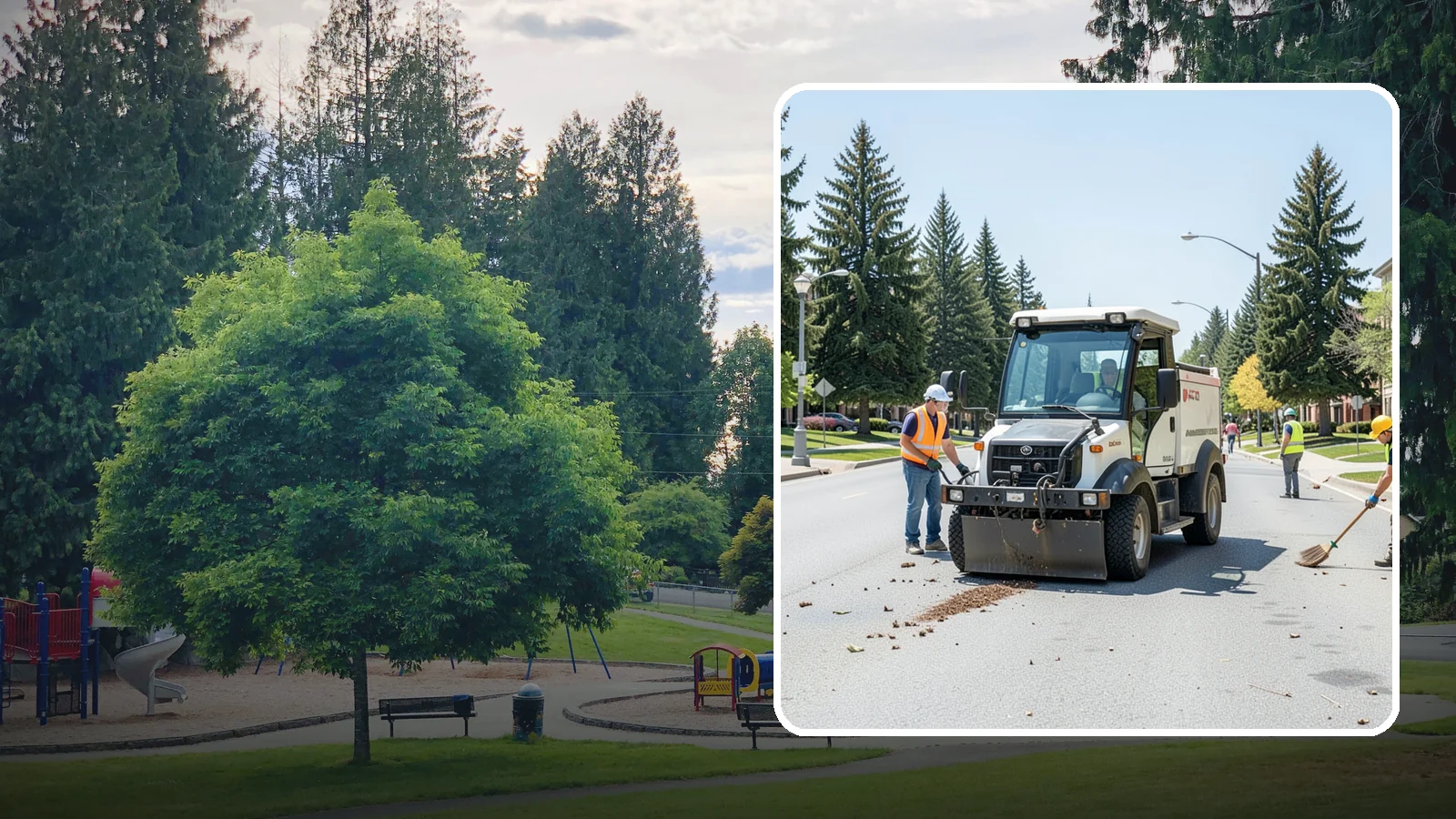 Public Space Cleanup in Bonney Lake, Pierce County, WA - Comprehensive cleaning of downtown cores, plazas, and civic gathering spaces on a scheduled basis.