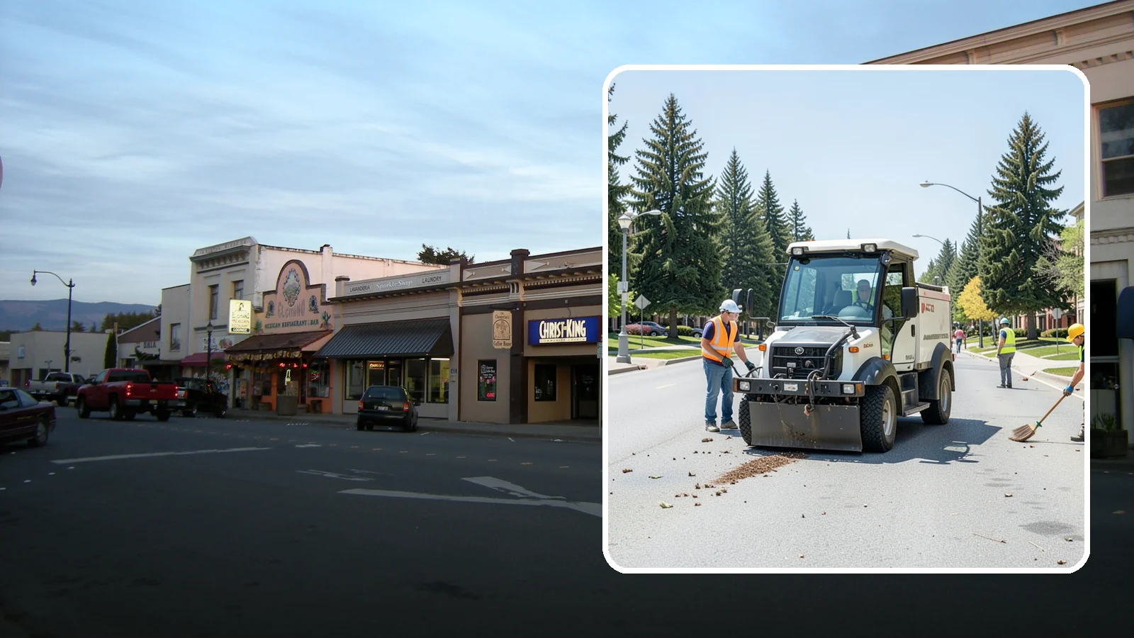 Public Space Cleanup in Burlington, Skagit County, WA - Comprehensive cleaning of downtown cores, plazas, and civic gathering spaces on a scheduled basis.