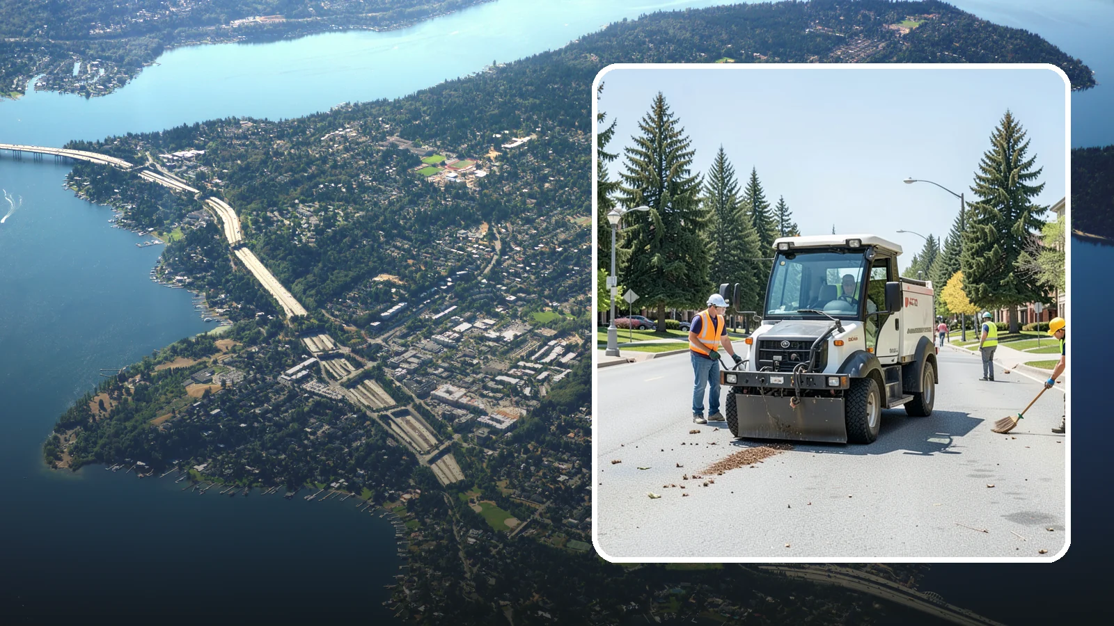 Public Space Cleanup in Mercer Island, King County, WA - Comprehensive cleaning of downtown cores, plazas, and civic gathering spaces on a scheduled basis.