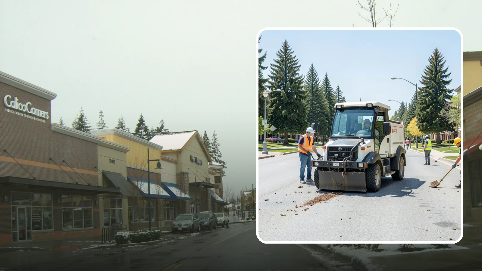 Public Space Cleanup in Mill Creek, Snohomish County, WA - Comprehensive cleaning of downtown cores, plazas, and civic gathering spaces on a scheduled basis.