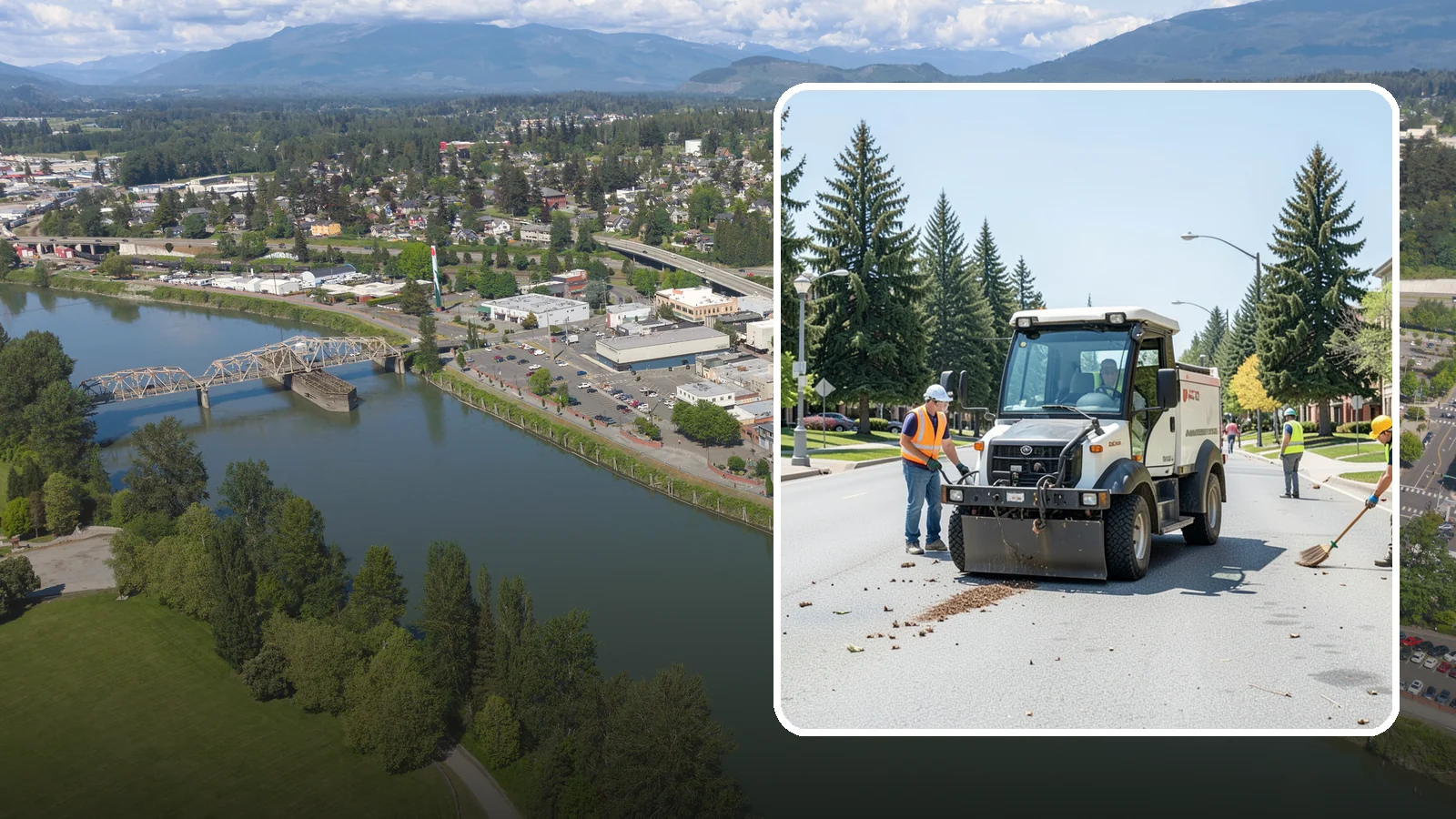 Public Space Cleanup in Mount Vernon, Skagit County, WA - Comprehensive cleaning of downtown cores, plazas, and civic gathering spaces on a scheduled basis.