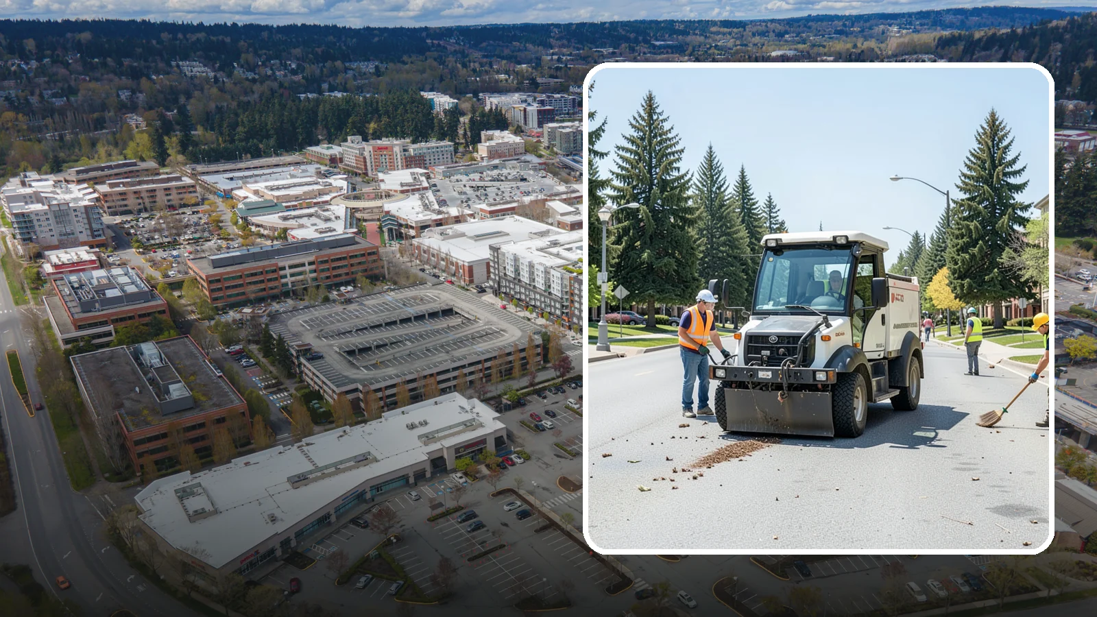 Public Space Cleanup in Redmond, King County, WA - Comprehensive cleaning of downtown cores, plazas, and civic gathering spaces on a scheduled basis.