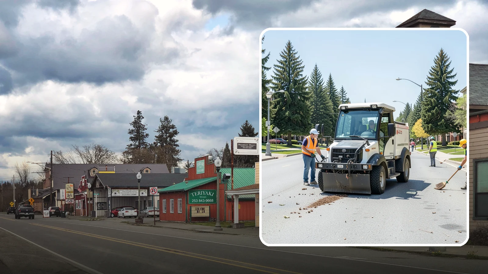 Public Space Cleanup in Roy, Pierce County, WA - Comprehensive cleaning of downtown cores, plazas, and civic gathering spaces on a scheduled basis.