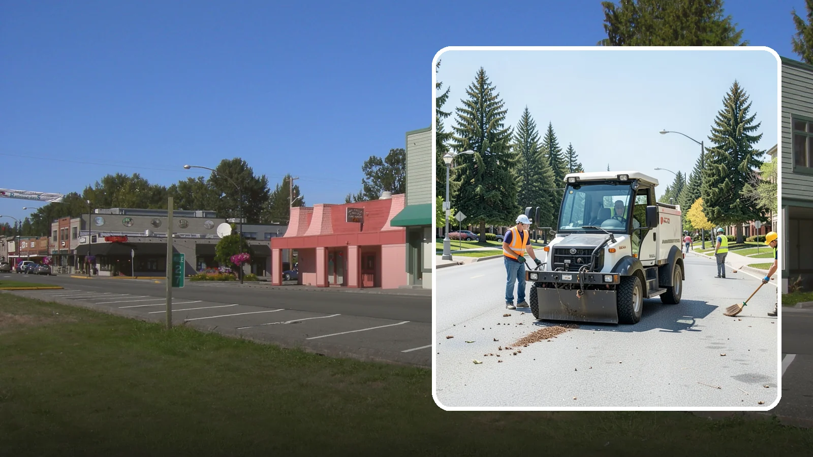 Public Space Cleanup in Snoqualmie, King County, WA - Comprehensive cleaning of downtown cores, plazas, and civic gathering spaces on a scheduled basis.