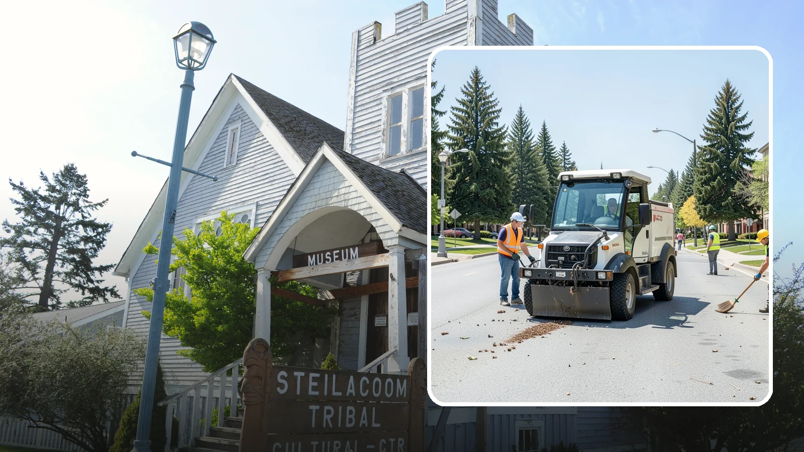 Public Space Cleanup in Steilacoom, Pierce County, WA - Comprehensive cleaning of downtown cores, plazas, and civic gathering spaces on a scheduled basis.