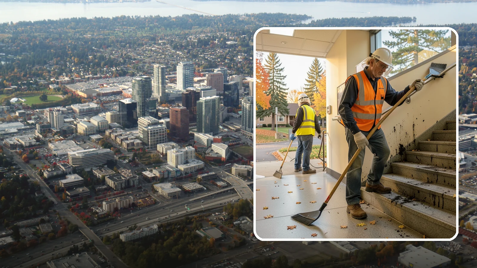 Public Stairwell Cleaning in Bellevue, King County, WA - We clean public stairwells and stair towers to remove grime, odors, and biohazards for Western Washington facilities.