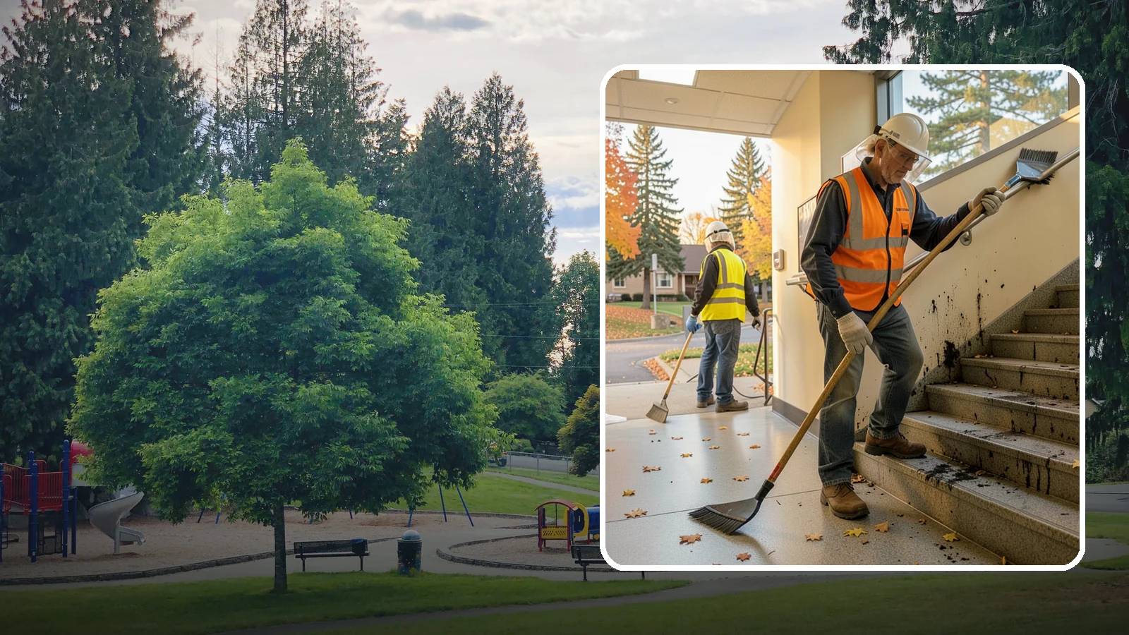 Public Stairwell Cleaning in Bonney Lake, Pierce County, WA - We clean public stairwells and stair towers to remove grime, odors, and biohazards for Western Washington facilities.