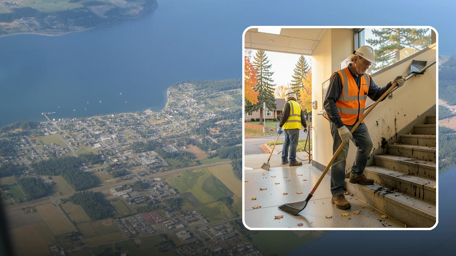 Public Stairwell Cleaning in Coupeville, Island County, WA - We clean public stairwells and stair towers to remove grime, odors, and biohazards for Western Washington facilities.