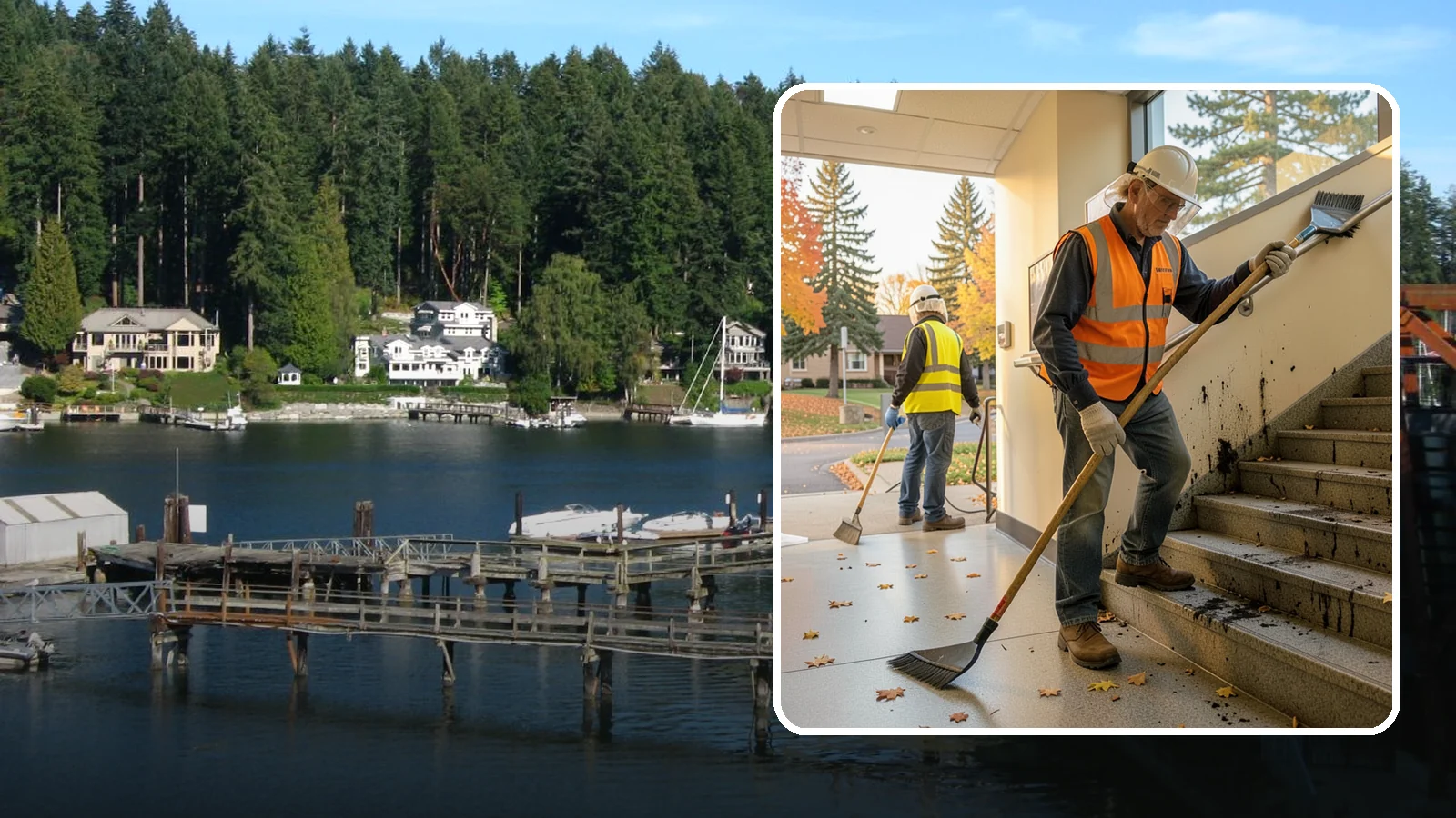 Public Stairwell Cleaning in Gig Harbor, Pierce County, WA - We clean public stairwells and stair towers to remove grime, odors, and biohazards for Western Washington facilities.