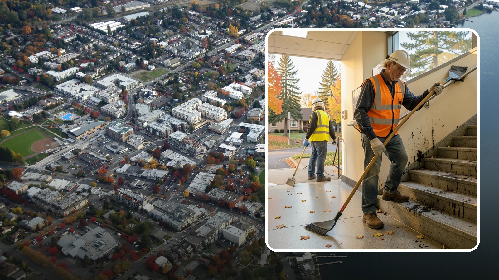 Public Stairwell Cleaning in Kirkland, King County, WA - We clean public stairwells and stair towers to remove grime, odors, and biohazards for Western Washington facilities.